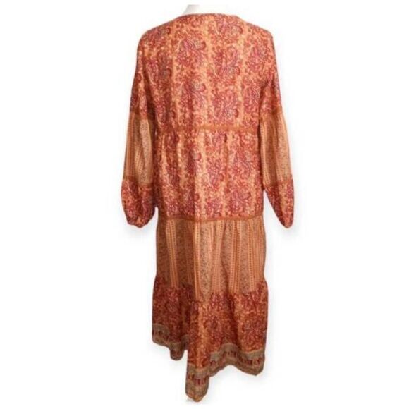 CHELSEA & VIOLET PAISLY ORANGE DUSTER SZ.S EUC. TASSEL TIES. - Picture 6 of 9